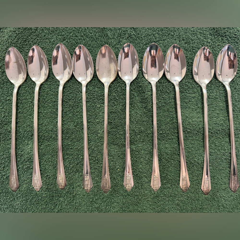 Vintage Royal Saxony silver plate 8” long slender spoons- set of 10
